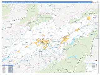 Kingsport-Bristol-Bristol Metro Area Business Reference style ZIP Code wall map