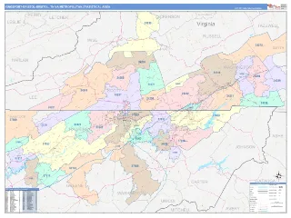 Kingsport-Bristol-Bristol Metro Area ColorCast style ZIP Code wall map