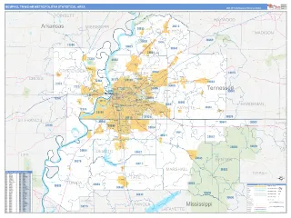 Memphis Metro Area Business Reference style ZIP Code wall map