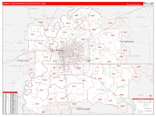 Memphis Metro Area RedLine style ZIP Code wall map