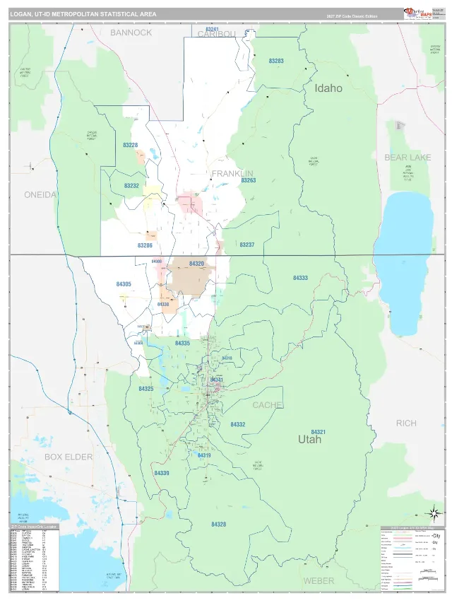 Logan Metro Area ZIP Code Wall Map, Classic style
