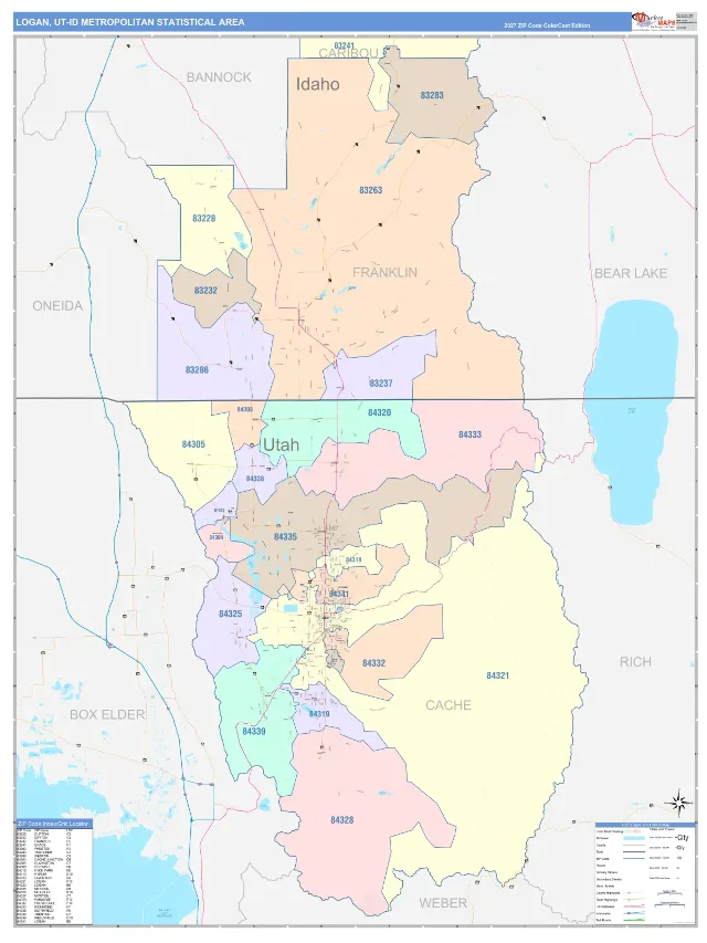 Logan Metro Area ZIP Code Wall Map, ColorCast style