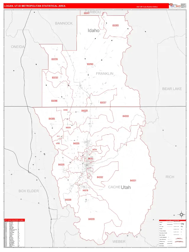 Logan Metro Area ZIP Code Wall Map, RedLine style