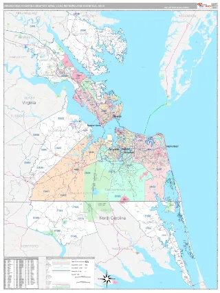 Virginia Beach-Norfolk-Newport News Metro Area Classic style ZIP Code wall map