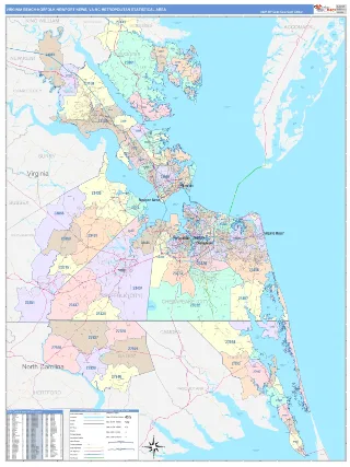 Virginia Beach-Norfolk-Newport News Metro Area ColorCast style ZIP Code wall map