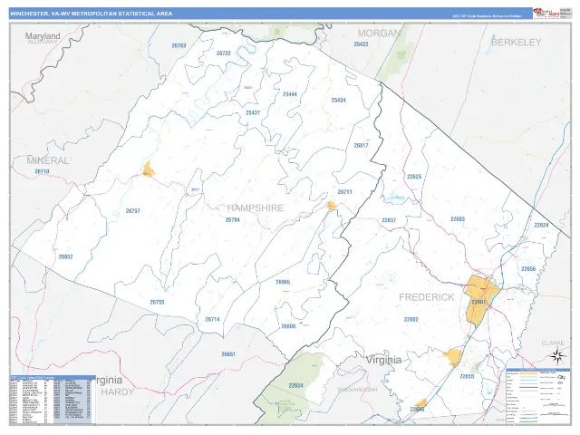 Winchester Metro Area ZIP Code Wall Map, Business Reference style