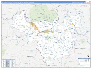 Huntington-Ashland Metro Area Business Reference style ZIP Code wall map