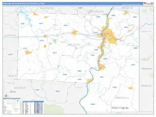 Wheeling Metro Area Business Reference style ZIP Code wall map