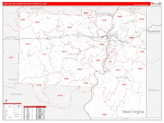 Wheeling Metro Area RedLine style ZIP Code wall map
