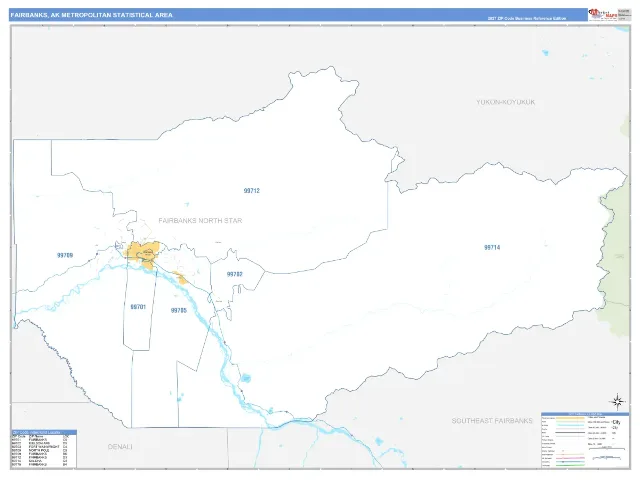Fairbanks Metro Area ZIP Code Wall Map, Business Reference style