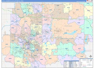 Akron metro area ZIP Code wall map in the ColorCast Style
