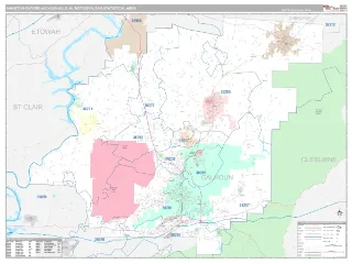 Anniston-Oxford-Jacksonville Metro Area Classic style ZIP Code wall map