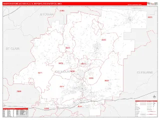 Anniston-Oxford-Jacksonville Metro Area RedLine style ZIP Code wall map