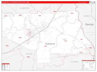 Auburn-Opelika Metro Area RedLine style ZIP Code wall map