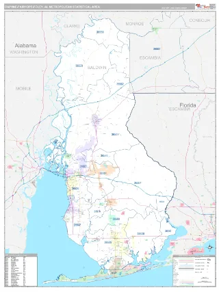 Daphne-Fairhope-Foley Metro Area Classic style ZIP Code wall map