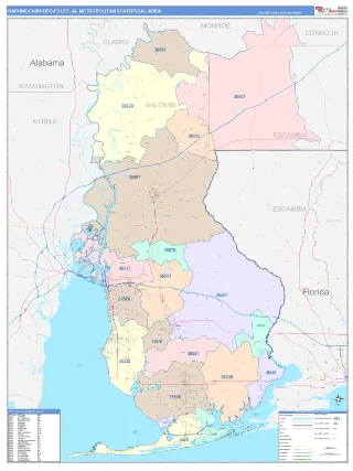 Daphne-Fairhope-Foley Metro Area ColorCast style ZIP Code wall map