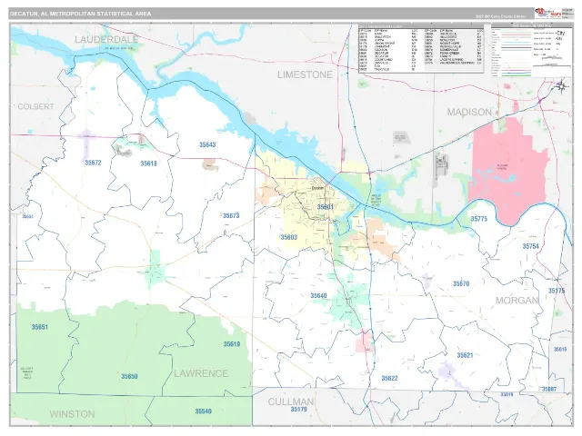 Decatur Metro Area ZIP Code Wall Map, Classic style