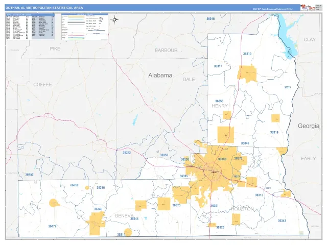 Dothan Metro Area ZIP Code Wall Map, Business Reference style