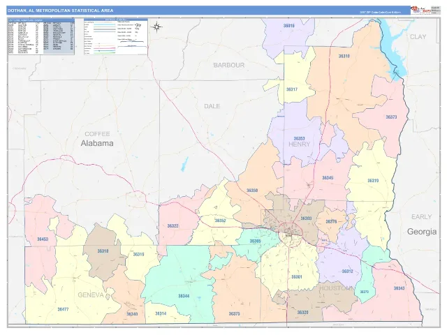 Dothan Metro Area ZIP Code Wall Map, ColorCast style