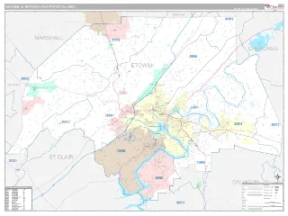 Gadsden Metro Area Classic style ZIP Code wall map
