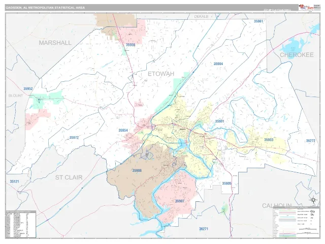 Gadsden Metro Area ZIP Code Wall Map, Classic style