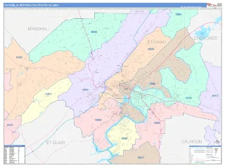 Gadsden Metro Area ColorCast style ZIP Code wall map