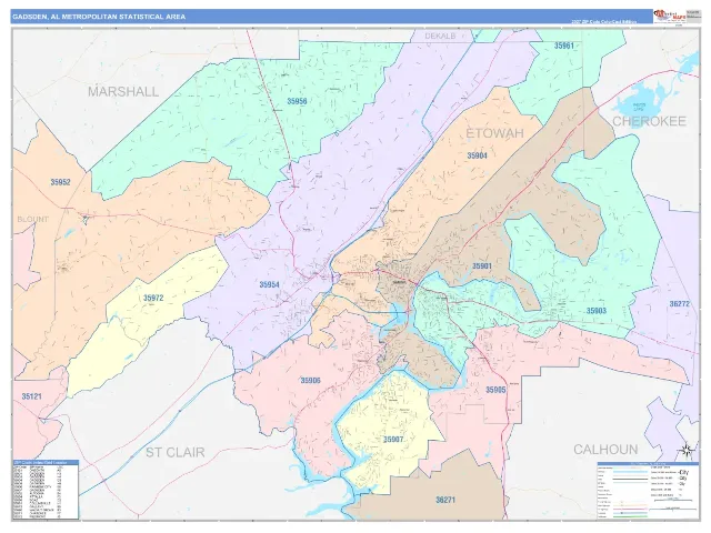 Gadsden Metro Area ZIP Code Wall Map, ColorCast style
