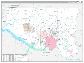 Huntsville Metro Area Classic style ZIP Code wall map