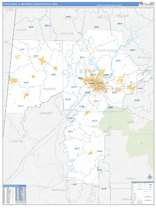Tuscaloosa Metro Area Business Reference style ZIP Code wall map