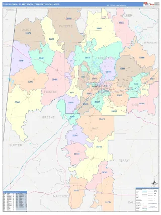 Tuscaloosa Metro Area ColorCast style ZIP Code wall map