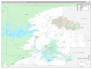 Hot Springs Metro Area Classic style ZIP Code wall map