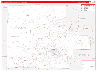 Hot Springs Metro Area RedLine style ZIP Code wall map
