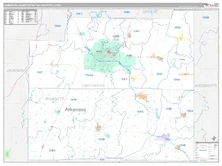 Jonesboro Metro Area Classic style ZIP Code wall map