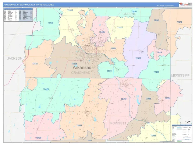 Jonesboro Metro Area ZIP Code Wall Map, ColorCast style