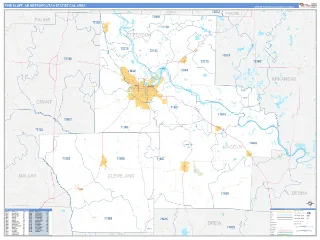 Pine Bluff Metro Area Business Reference style ZIP Code wall map