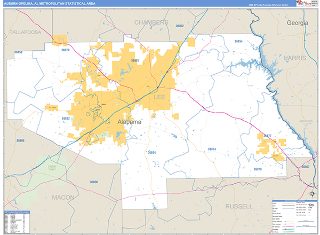 Auburn-Opelika metro area ZIP Code wall map in the Business Reference Style