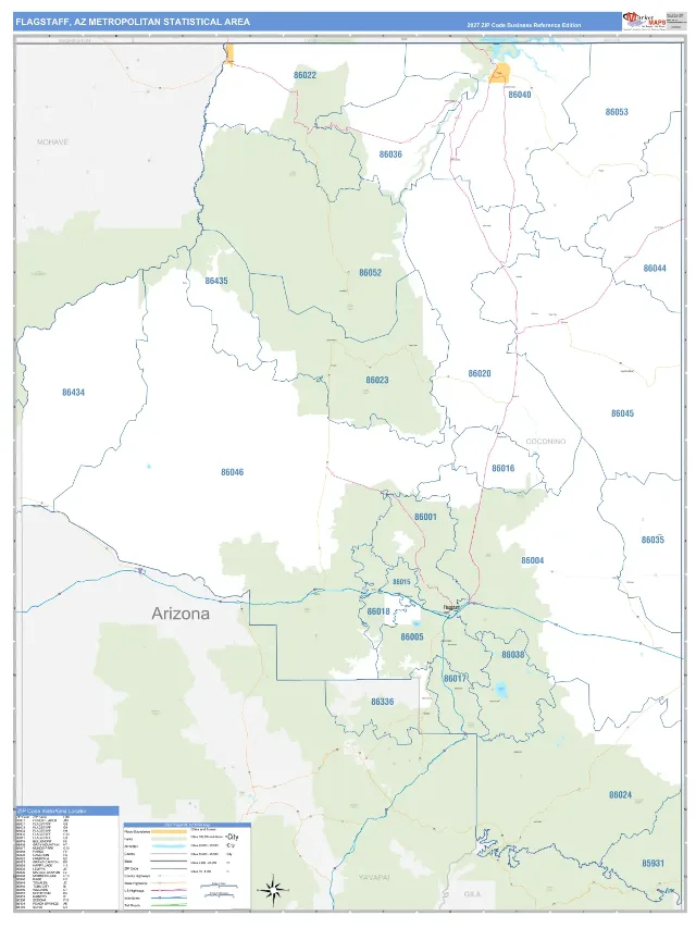 Flagstaff Metro Area ZIP Code Wall Map, Business Reference style