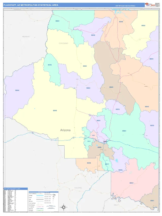 Flagstaff Metro Area ZIP Code Wall Map, ColorCast style