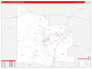 Prescott Metro Area RedLine style ZIP Code wall map