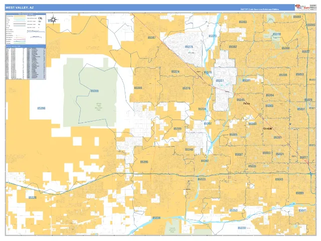 West Valley Metro Area ZIP Code Wall Map, Business Reference style