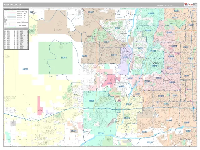 West Valley Metro Area ZIP Code Wall Map, Classic style
