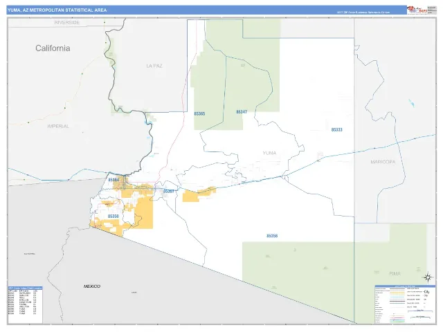 Yuma Metro Area ZIP Code Wall Map, Business Reference style