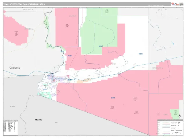 Yuma Metro Area ZIP Code Wall Map, Classic style