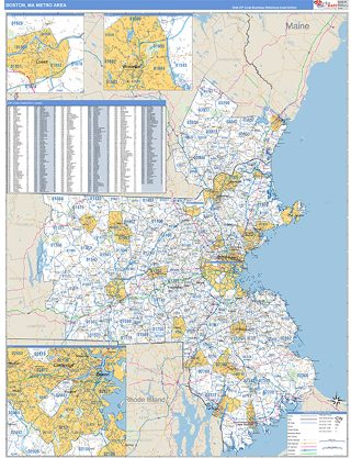 Boston-Cambridge-Newton, MA-NH metro ZIP Code wall map in the Business Reference Style