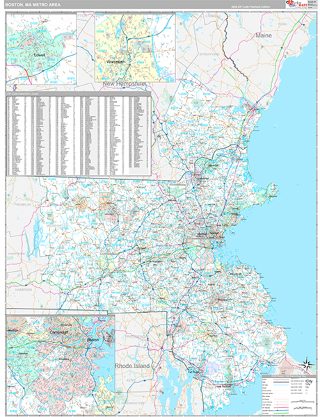 Boston-Cambridge-Newton, MA-NH metro ZIP Code wall map in the Classic Style