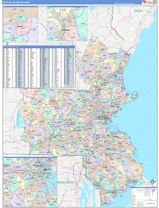 Boston-Cambridge-Newton, MA-NH metro ZIP Code wall map in the ColorCast Style