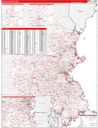 Boston-Cambridge-Newton, MA-NH metro ZIP Code wall map in the RedLine Style