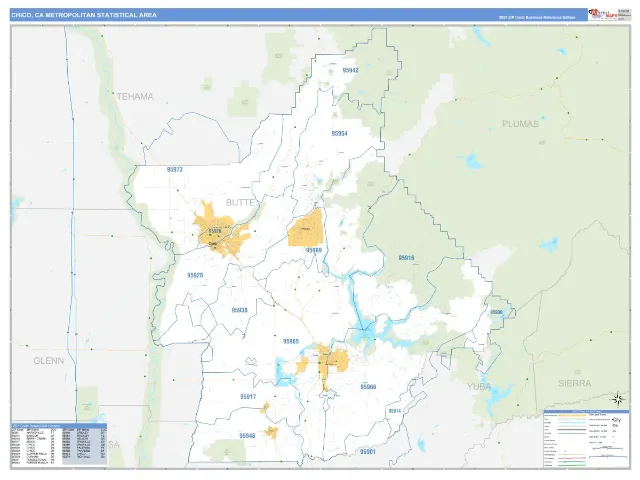 Chico Metro Area ZIP Code Wall Map, Business Reference style