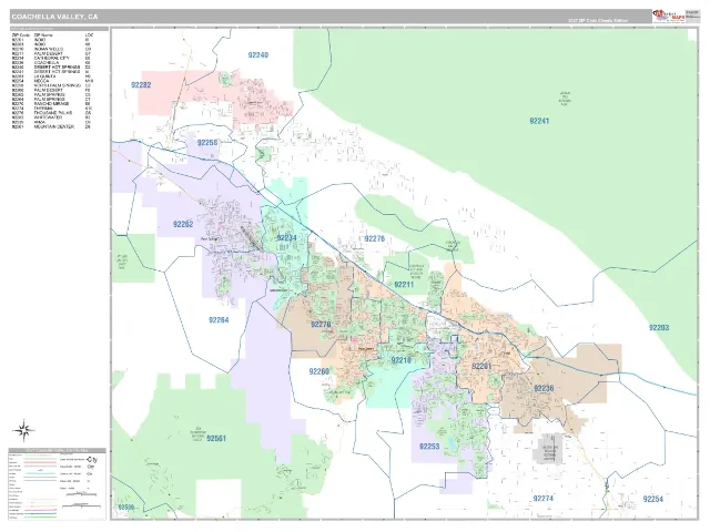 Coachella Valley Metro Area ZIP Code Wall Map, Classic style