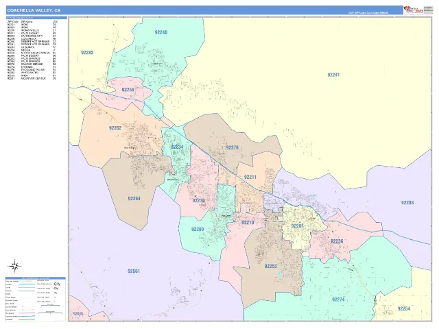 Coachella Valley Metro Area ZIP Code Wall Map, ColorCast style